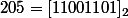  205 = [11001101]_2 